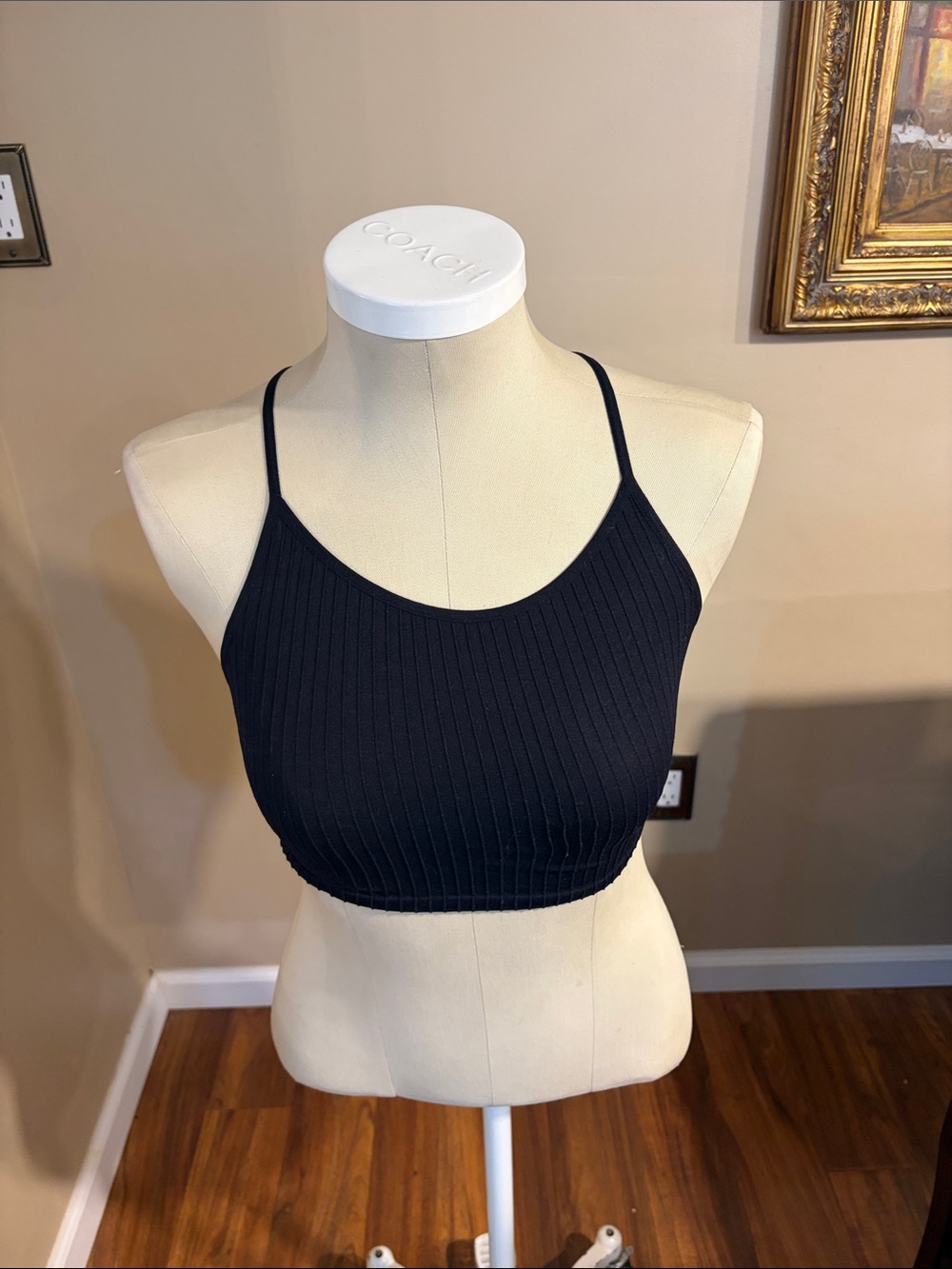 Express Black Ribbed Crop Bralette with Thin Straps
